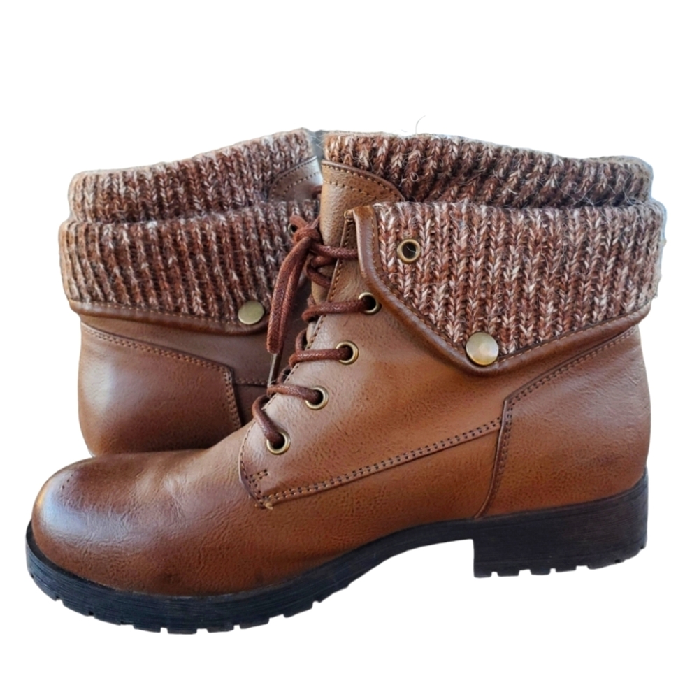 JESSICA CLINE Brown Faux Leather Sweater Booties 🍁
